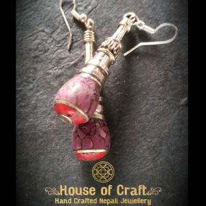 Handmade Stone Filled White Metal Long Water Drop Earring