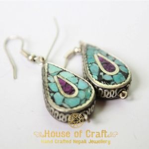 Turquoise Stone Filled Handmade White Metal Earring