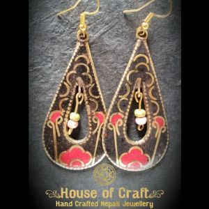 Handmade Stone Filled Brass Oval Cut Water Drop Earring