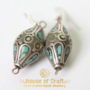 Light Weight Hand-Made Stone Filled White Metal Oval Sphere Earring