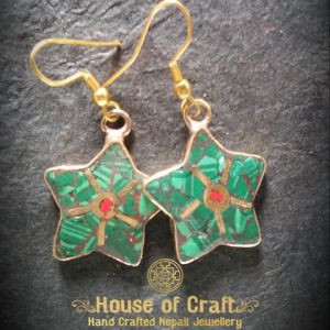 Hand-Made Light Weight Brass Stone Filled Star Design Earring