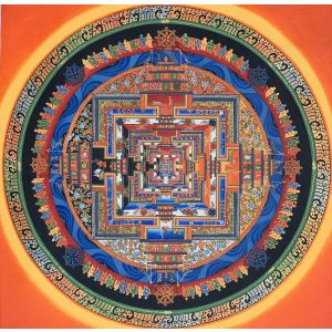 Hand-Painted Kalachakra Mandala Tibetan Thangka Art on Canvas, 22 x 22 Inches