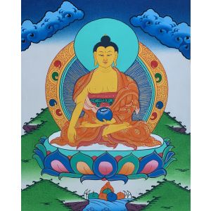 Hand-Painted Shakyamuni Buddha Tibetan Thangka Art on Canvas, 12 x 15 Inches