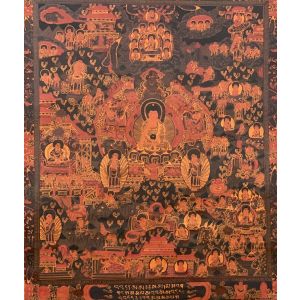 Hand-Painted Buddha Mandala Tibetan Thangka Art on Canvas, 17 x 21 Inches