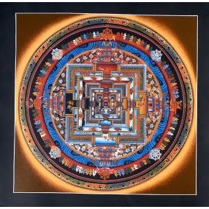 Hand-Painted Kalachakra Mandala Tibetan Thangka Art on Canvas  14 x 14 Inches