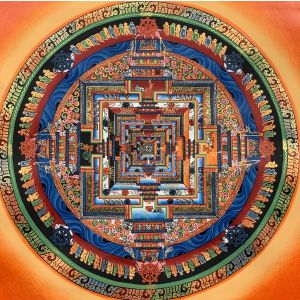 Hand-Painted Kalachakra Mandala Tibetan Thangka Art on Canvas, 12 x 12 Inches
