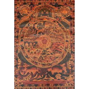 Hand-Painted Buddha Mandala Tibetan Thangka Art on Canvas, 26 x 38 Inches