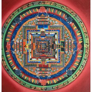 Hand-Painted Kalachakra Mandala Tibetan Thangka Art on Canvas 12 x 12 Inches