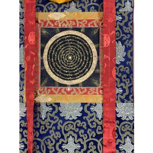 Hand-Painted Mantra Mandala Tibetan Thangka Art in Silk Brocade