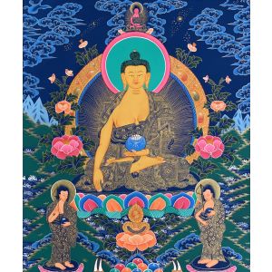 Hand-Painted Shakyamuni Buddha Tibetan Thangka Art on Canvas 22 x 30 Inches