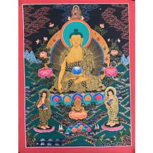 Hand-Painted Shakyamuni Buddha Tibetan Thangka Art on Canvas, 22 x 30 Inches
