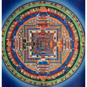 Hand-Painted Kalachakra Mandala Tibetan Thangka, Art on Canvas, 13 x 13 Inches