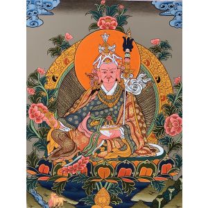 Hand-Painted Padmasambhava Guru Rimpoche Thangka Art on Canvas 13 x 17 Inches
