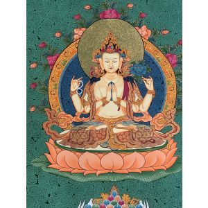 Hand-Painted Avalokiteswora Chyangras Tibetan Thangka Finest Art 17 x 22 Inches