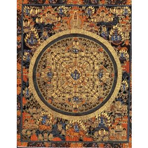 Hand-Painted Buddha Life Mandala Tibetan Thangka Art Painting on Canvas 17 x 22 Inches