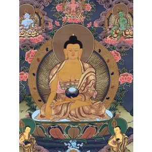 Hand-Painted Shakyamuni Buddha Tibetan Thangka Art, Painting on Canvas, 17 x 22 Inches