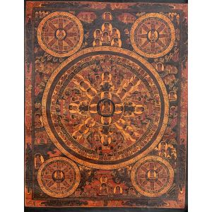 Hand-Painted Buddha Life Mandala Tibetan Thangka Art on Canvas, 17 x 21 Inches