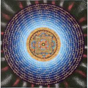 Hand-Painted Buddhist Om Mantra Mandala Thangka Painting, Art on Canvas 21 x  21Inches