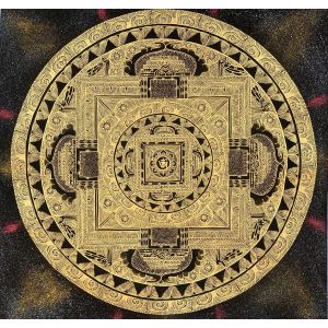 Hand-Painted Buddhist Om Mantra Mandala Thangka Painting, Art on Canvas, 21 x 21 Inches