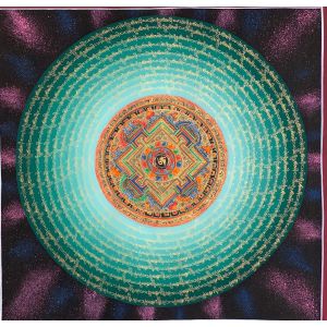 Hand-Painted Mantra Om Mandala Thangka Painting, Art on Canvas,  20 x 20 Inches