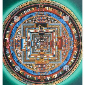 Hand-Painted Kalachakra Mandala Tibetan Thangka Premium Quality Art 14 x 14 Inches