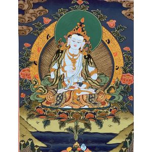 Hand-Painted Vajrasattva Tibetan Thangka Art, Painting on Canvas, 13 x 17 Inches