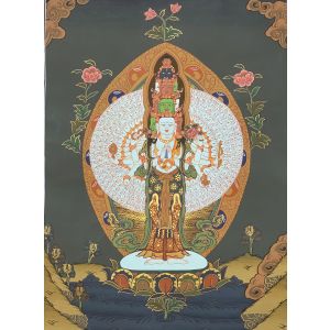 Hand-Painted 8 Armed Lokeswor Tibetan Thangka, Art on Canvas 13 x 17 Inches