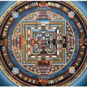 Hand-Painted Kalachakra Mandala Tibetan Thangka Premium Quality Art 14 x 14 Inches