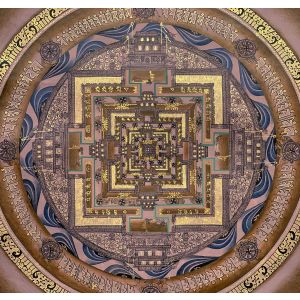 Hand-Painted Kalachakra Mandala Tibetan Thangka Art on Canvas 17 x 17 Inches