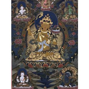 Hand-Painted Manjushree Bodhisattva Tibetan Thangka Art, Painting on Canvas, 17 x 22 Inches