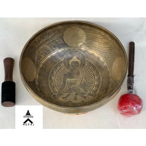Large hand-carved Buddha Bowl, Tibetan Singing Bowl, Deep Vibrating sound for Meditation and Sound Therapy 12 inch (30 cm)
