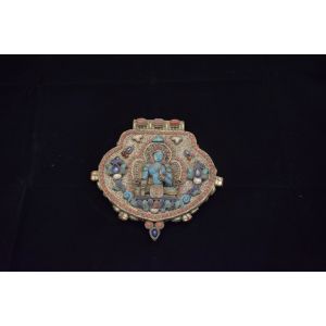 Handmade Gold Plated Metal Filigree Stone Crafted Tibetan Ghau
