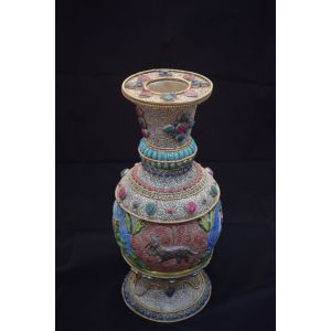 Handmade Gold & Silver Plated Filigree Stone Crafted Amber Flower Pot Vase