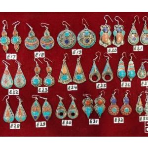 Stone Crafted Metal Earrings with Fishhook Closure