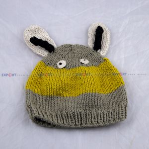 Hand Crochet Woolen Multi-Colored Rabbit Cap for Baby of 0-12 months