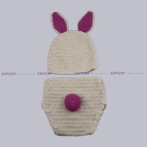 White & Pink Cotton Wool Baby Rabbit Prop Set for Photoshoot (1-2 years)