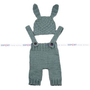 Camouflage Green Cotton Wool Double Button Baby Dungaree Prop Set for Photoshoot for New Born Baby
