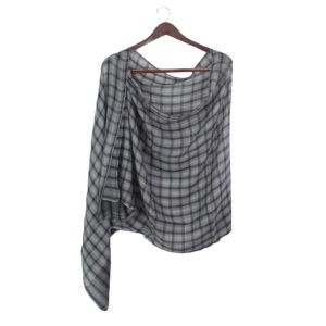 Ash Gray Checked Design Pashmina Super Ring Shawl