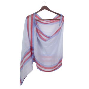 White Pashmina Super Ring Shawl with Red & Blue Border