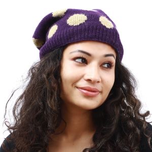Unisex Purple Polka Dots Woolen Beanie 