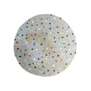 Handmade Weave: Grey Round Rug - 100 cm Diameter, 2.2 cm Ball Detailing, Brand New