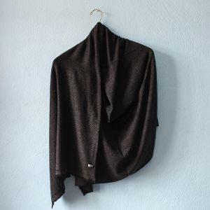 Full Jet Black Long Fishtail Pattern Design Double Ply Stole