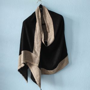 Black Double Fold Double Ply Stole with Khaki Border