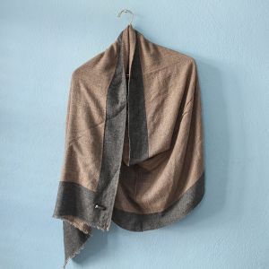 Coffee Brown Double Fold Double Ply Stole with Gray Border