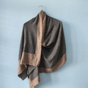 Gray Fold Double Ply Stole with Coffee Brown Border