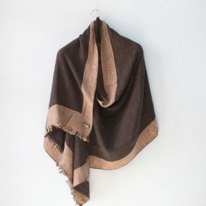 Dark Brown Double Fold Double Ply Stole with Light Brown Border