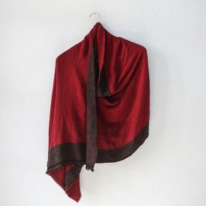 Red Double Fold Double Ply Stole with Brown Border