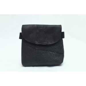 Small & Portable Black Leather Messenger Bag with Patterned Design