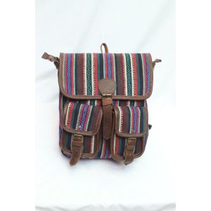 Gheri and PU Leather Multicolor Korean Design Backpack
