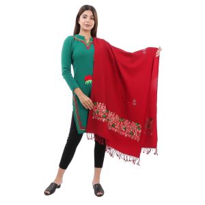 Floral Design Border Embroidery Red Shawl